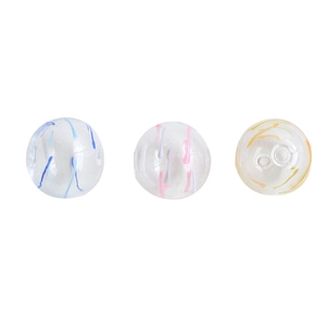 Three handmade transparent hollow glass beads with colorful stripes for DIY jewelry making