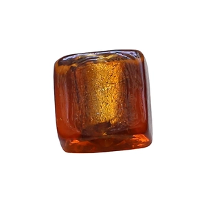 Handmade translucent amber glass cube beads with gold foil for DIY jewelry making