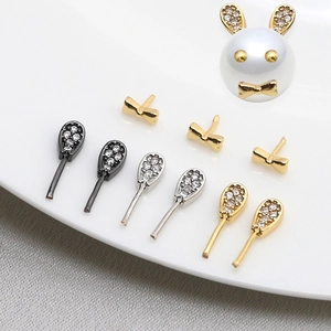 DIY Jewelry Making Findings Copper Gold Plated Micro Pave Zirconia Bunny Ear Bowtie Shape Mini Pendants For Earrings Accessories