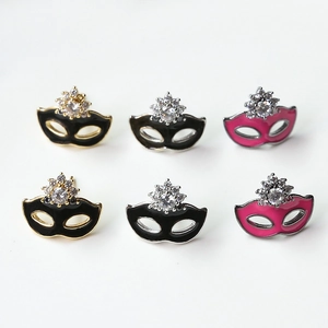 DIY Copper Enamel Mask Charms For Jewelry Making Inlaid Rhinestone Fox Mask Pendants For Earring Necklace Accessories