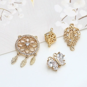 Copper Gold Plated Zirconia Dreamcatcher Butterfly Leaf Cube DIY Jewelry Pendants Necklace Bracelet Accessories Pendants