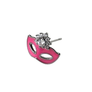 Pink enamel fox mask pendant in silver-tone metal with sparkling zircon crown details