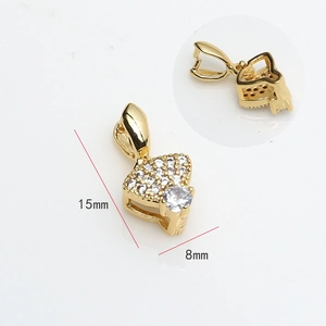Detailed 15mm gold-plated heart pendant connector with cubic zirconia and hollow back design