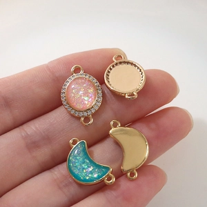 Gold plated moon and round DIY connectors with colorful sequins and zircon inlay