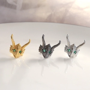 Dragon Knight Mask Horned Dragon Head Pendants Copper Plated Gold Zirconia DIY Jewelry Making Charm Accessory Gothic Punk