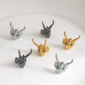 Horns knight helmet jewelry charms in gold, silver and black finish with green eyes