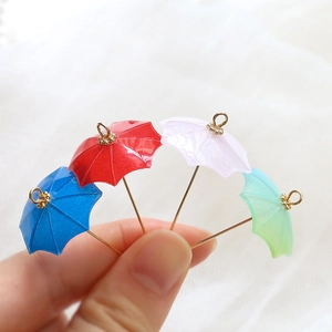 DIY mini resin umbrella pendants in four colors with gold metal handles for jewelry making