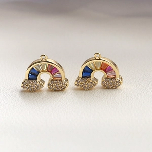 Gold-plated rainbow charms with colorful cubic zirconia and micro-paved clouds for DIY jewelry