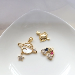 Copper Gold Plated Cubic Zirconia Mother Of Artificial Pearl Saturn Rainbow Devil DIY Jewelry Making Pendant Only Without Chain