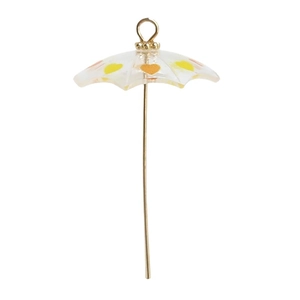 Transparent umbrella pendant with yellow heart patterns and gold-tone metal handle