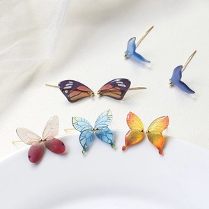 Translucent resin butterfly and fishtail earrings with gradient colors and gold pins