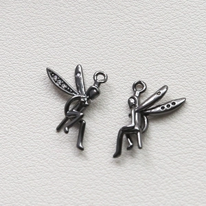 Pendentifs fées en métal noir avec ailes et zircons pour création de bijoux DIY