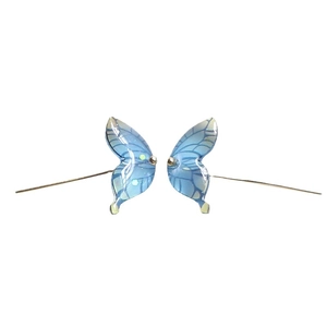 Blue gradient resin butterfly wing charms with silver pins and glitter accents