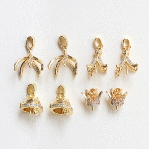 Gold Plated Copper Zircon Lucky Cat Crown DIY Pendant Accessories For Jewelry Making Handmade Artificial Pearl Base Findings