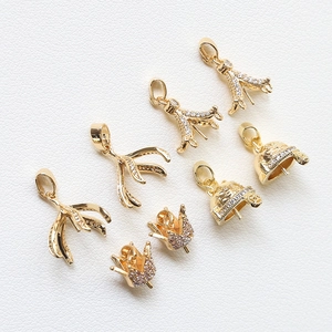 Gold plated copper crown and bell pearl pendants with cubic zirconia for DIY jewelry