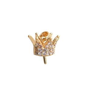 Gold-plated crown pendant base with purple cubic zirconia for DIY jewelry making