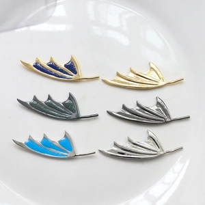 Set of 6 gold plated wing charms with blue resin and glitter for DIY jewelry making