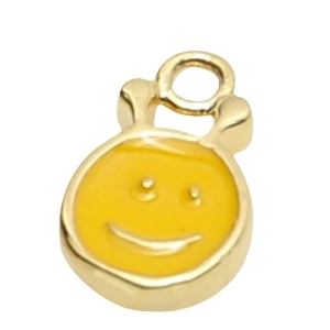 Mini yellow enamel smiley face charm with gold plated copper for DIY jewelry making