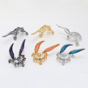 Baroque rabbit ear hairpins in gold and silver plating with colorful enamel and crystals