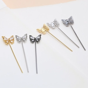 Butterfly scepter charm pendants in gold silver and black with zircon inlay set of 6
