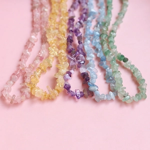 Macro shot of assorted irregular candy-colored semi-precious stone beads for jewelry making