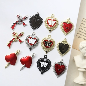 Gothic Vintage Alloy Enamel Heart Sword Skull Cross Rose Pendants For DIY Jewelry Making Necklace Keychain Accessories