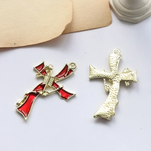 Detailed front and back view of Gothic red enamel cross alloy pendants for DIY jewelry