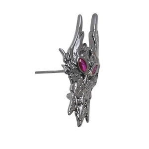 Gothic punk dragon stud earrings with red gemstone eyes and dark silver plating finish