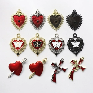 Gothic vintage alloy pendants set with heart, skull, and sword designs for DIY jewelry