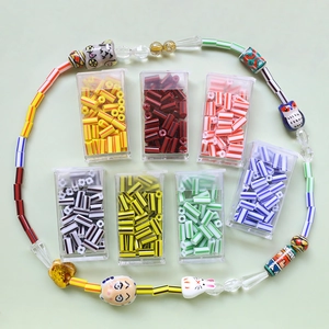 Colorful striped tube beads and novelty charms set for DIY jewelry making in clear cases