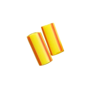 Soft foam earplugs with orange and yellow striped pattern for noise reduction