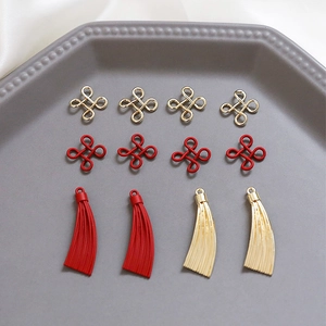 Pendentifs Vintage en Alliage Nœud Chinois et Gland pour la Fabrication de Bijoux DIY Rouge Mat Or Brillant Accessoires pour Boucles d'Oreilles