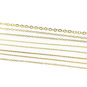 Various styles of 14K gold plated flat O-chains and link chains for DIY jewelry making