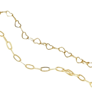 Catene per gioielli placcate oro 14k con maglie a cuore e ovali testurizzati per fai-da-te