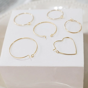18K gold plated heart and round open hoop earring components for DIY jewelry making