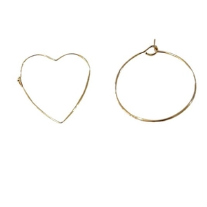 Minimalist 14k gold-filled heart and circular hoop earrings set on white background