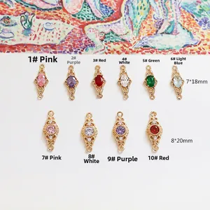 18k gold plated vintage leaf and moon charms with colorful zircons for DIY jewelry
