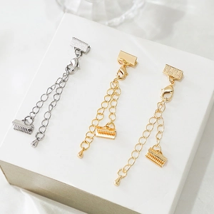 Kit de fermoir homard plaqué or 18k avec chaîne d'extension et embouts à serrer pour bijoux DIY