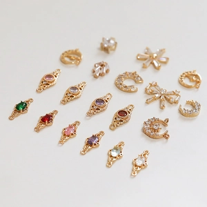 Vintage 18k gold plated DIY jewelry pendants with colorful zircons and moon charms