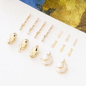 DIY Jewelry Making Accessories Gold Plated Alloy 925 Sterling Silver Tag Artificial Pearl Moon Pendant Zirconia Connector Link Findings