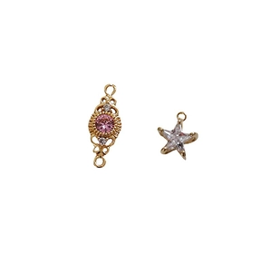 18k gold plated vintage leaf and star pendants with pink stone and zircons for DIY jewelry