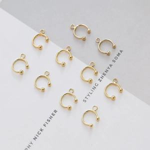 18k gold plated C-shaped ear cuffs with small hanging loops for DIY jewelry making