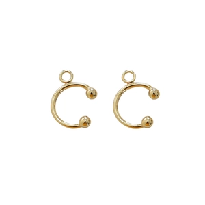 18k gold plated C-shaped ear cuff component with top hanging loop for DIY jewelry making