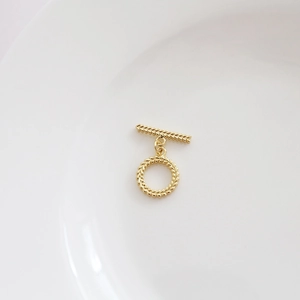 14k gold plated OT toggle clasp with textured rope design for jewelry making