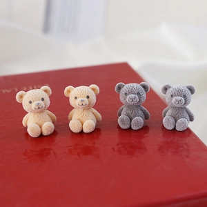 Cute flocked teddy bear DIY charms in beige and grey colors for bag pendants
