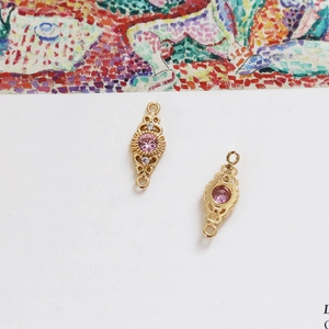 Vintage 18k vergoldeter Verbinder mit rosa Edelstein und Zirkon für DIY-Schmuckherstellung