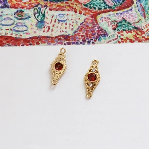 18k vergoldeter Vintage Blatt-Anhänger mit rotem Stein und Zirkon für DIY-Schmuck