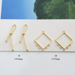 Detailed view of hollow rhombus and knot gold-plated charms with DIY earring dimensions