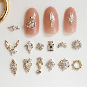 Exquisite gold swan and crown nail art charms set with sparkling zircon stones