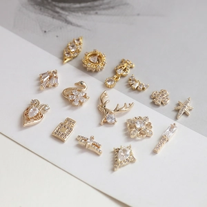 Golden swan and crown nail art charms with zircon inlays for DIY jewelry making